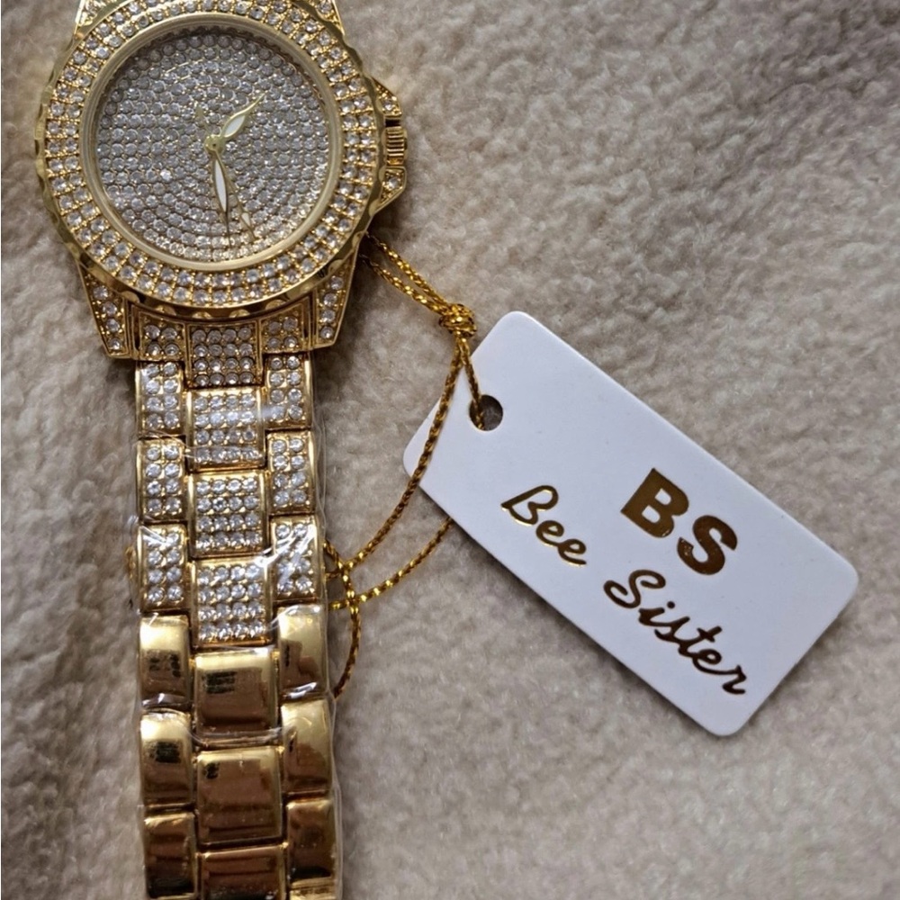 BS Bee Sister gold tone diamond accent watch